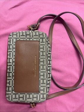 Tommy Hilfiger Brown Monogram Crossbody Wallet